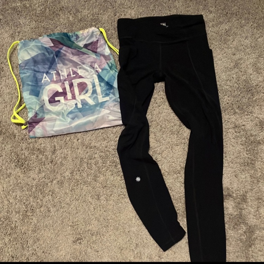 Athleta Girl Navy Blue Ankle Leggings with drawstring bag